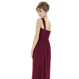 ALFRED SUNG Merlot Asymmetrical Ruched Maxi Gown